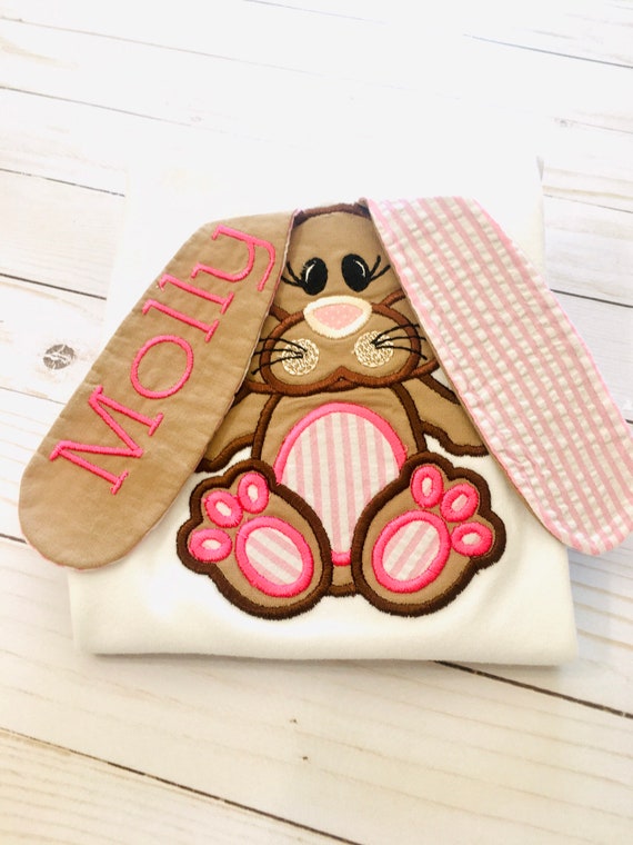 Girls Embroidered Easter Bunny Shirt: Personalized Floppy Ears