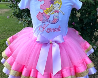 Mermaid Birthday Tutu Outfit: Embroidered Personalized Shirt