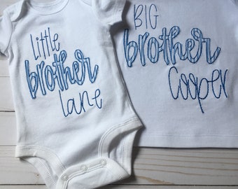 Big Brother/ Little Brother Embroidered Seersucker Shirt, Big Brother/ Little Brother Personalized Coming home bodysuit or Shirt