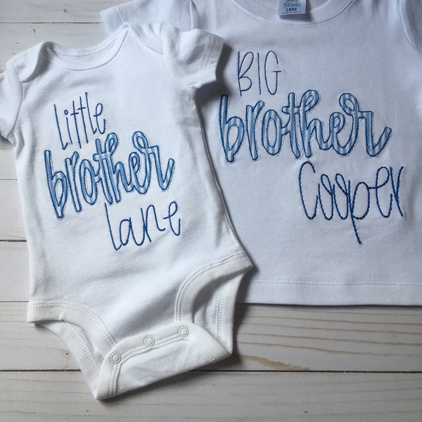 Big Brother/ Little Brother Embroidered Seersucker Shirt, Big Brother/ Little Brother Personalized Coming home bodysuit or Shirt
