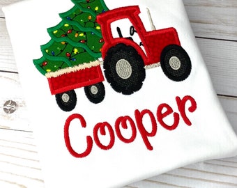 Personalized Embroidered Christmas Tractor Shirt: Boys Girls Holiday Shirt