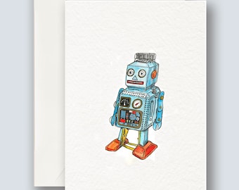 Vintage Toys Greeting Cards | Robot Card | Fine Art Cards | Cards for Kids