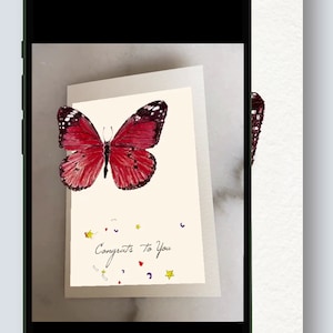 eCard - Cartão de felicitações interativo AR Red Butterfly | Download instantâneo | Cartão de felicitações de casamento
