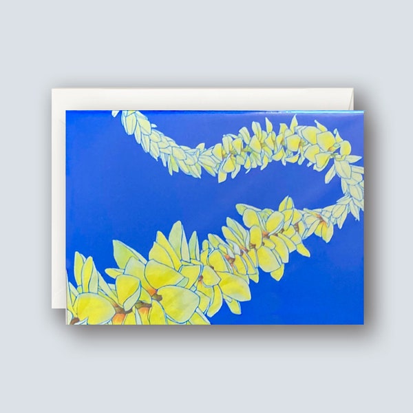 Made in Hawaii - Winding Yellow Plumeria Greeting Card - Hawaii Lei Design