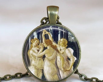 Botticelli&#39;s Three Graces Art Pendant: Friendship Necklace or Keychain