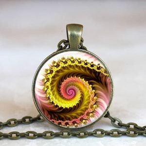 Fibonacci Spiral Fractal Pendant: Sacred Geometry Necklace