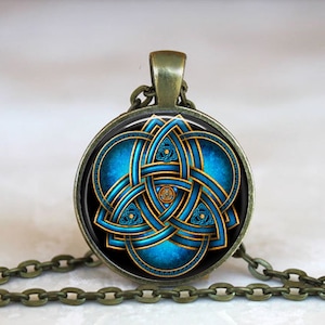Blue Triquetra Pendant Necklace: Celtic Knot Trinity Symbol