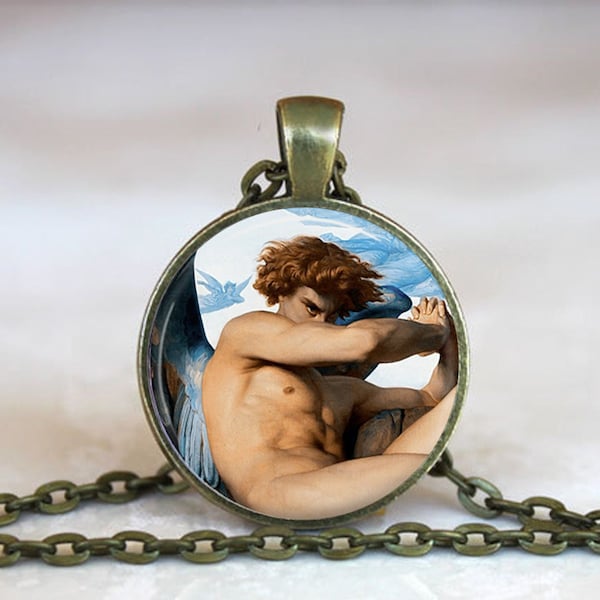 FALLEN ANGEL Necklace, L'Ange Dechu, Alexandre Cabanel, Painter, Academicism,French, Glass Pendant, Handmade Jewelry