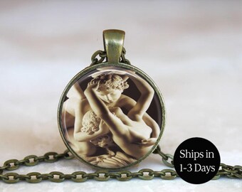 Cupid and Psyche Pendant: Classic Art Necklace or Keychain