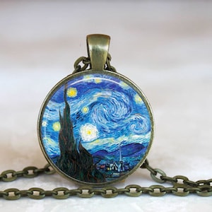 Van Gogh Starry Night Pendant Necklace: Art Jewelry Keychain