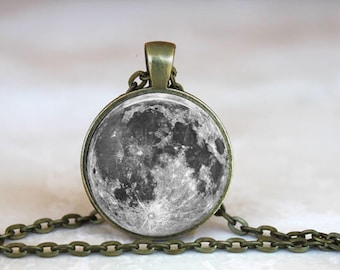 Full Moon Pendant Necklace: Celestial Jewelry, Keychain Available