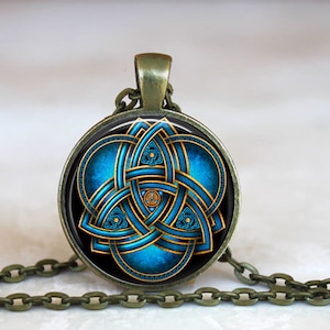 Blue Celtic Knot Triquetra Pendant Necklace: Trinity Symbol Jewelry
