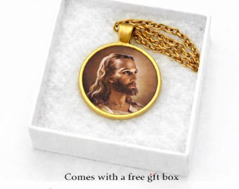 Jesus Portrait Pendant Necklace • Silver-Plated Religious Jewelry (Free Gift Box)