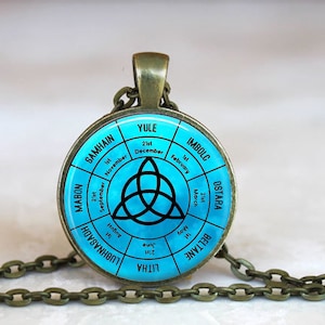 Triquetra Wheel of The Year Pendant: Pagan Wicca Necklace