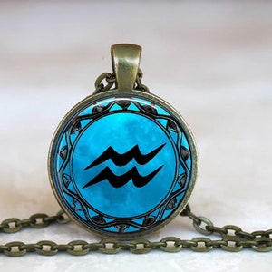 Aquarius   Zodiac Symbol Pendant, Aquarius pendant Zodiac necklace Aquarius Zodiac jewelry astrology birthday key chain (000)
