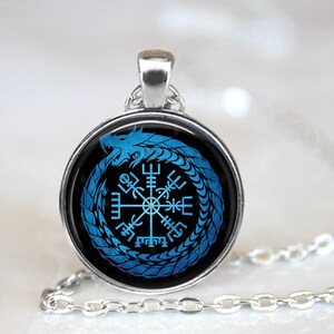 Vegvisir and Jormungandr Pendant, Viking Rune Necklace, Norse Pagan Jewelry