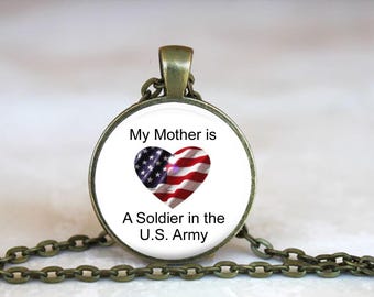 Army Mother Pendant Necklace: Bronze or Silver Plated Charm