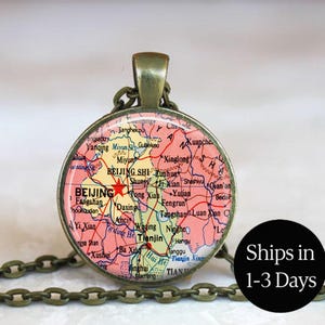 Beijing Map Pendant: China Adoption Gift, City Map Jewelry