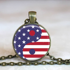 Yin Yang American Flag Pendant Necklace: Patriotic Jewelry