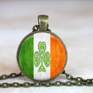 Irish Flag Pendant Necklace: Shamrock Jewelry, St. Patrick&#39;s Day Gift