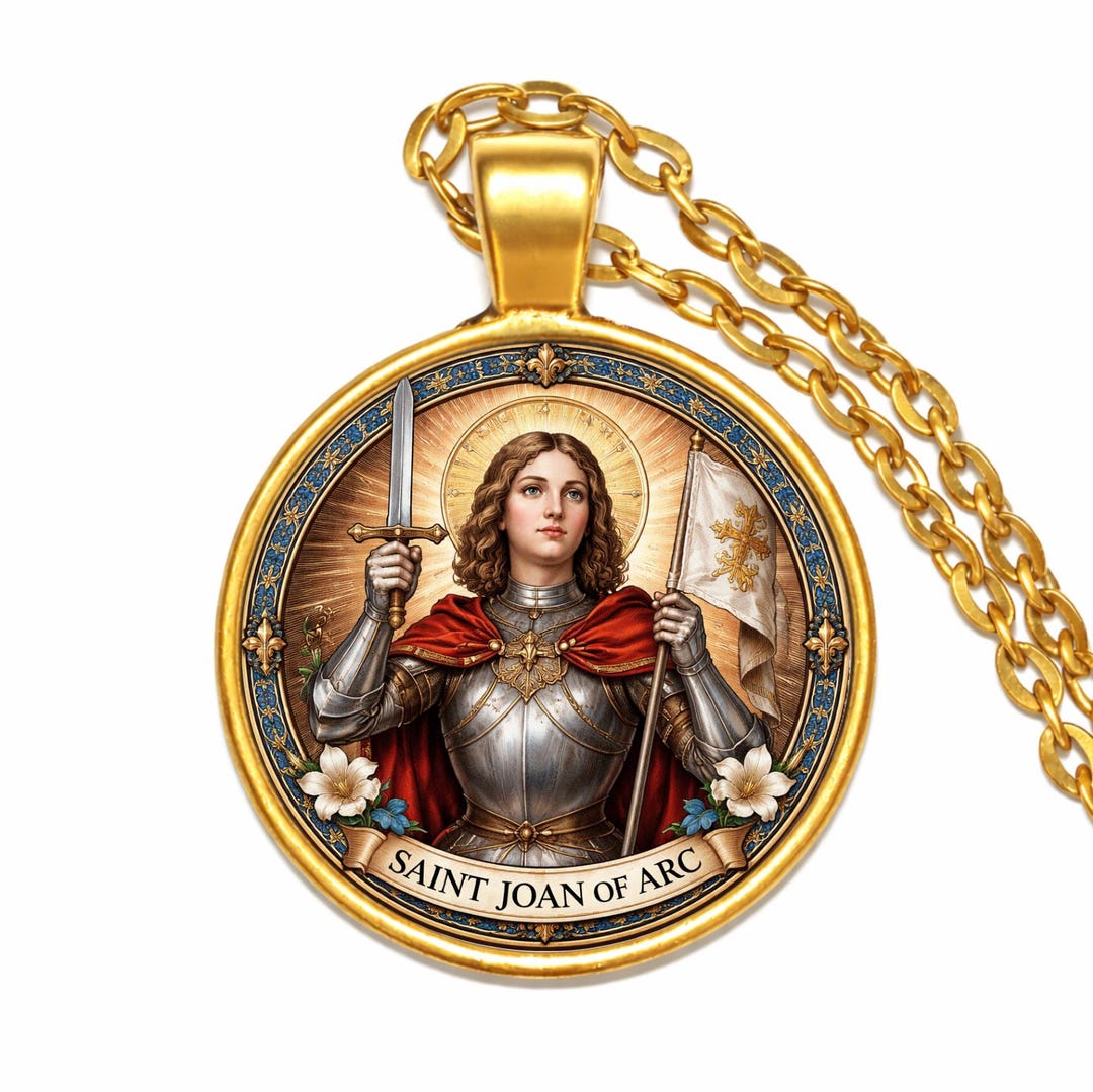 Saint Joan of Arc Pendant Necklace, Catholic Christian Religious Medal ...