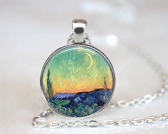 Van Gogh's New Moon Art Pendant Necklace or Keychain