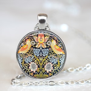 William Morris Strawberry Thief Pendant: Art Nouveau Necklace or Keychain