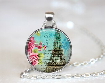 Teal Paris pendant, Paris necklace, Eiffel Tower pendant Eiffel Tower necklace Paris memento jewelry key chain key ring key fob travel