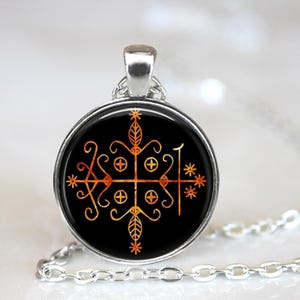 Papa Legba Veve Pendant: Voodoo Pentacle Necklace, Occult Shaman Jewelry