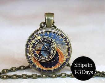 Prague Astronomical Clock Pendant: Steampunk Orloj Necklace