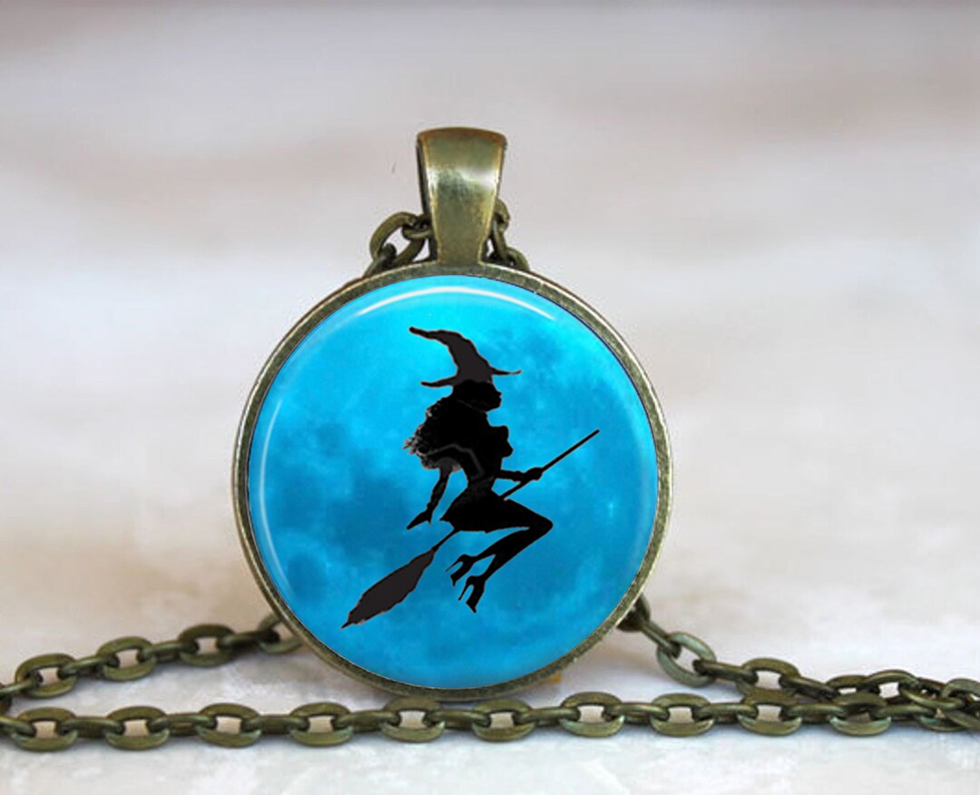 Witch on Broom Pendant Necklace: Halloween Jewelry Gift - Etsy
