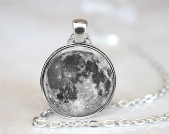 Full Moon Pendant Necklace: Celestial Jewelry, Keychain Available