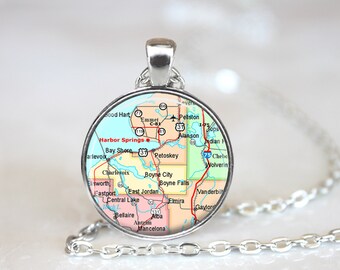 Harbor Springs Michigan Map Pendant