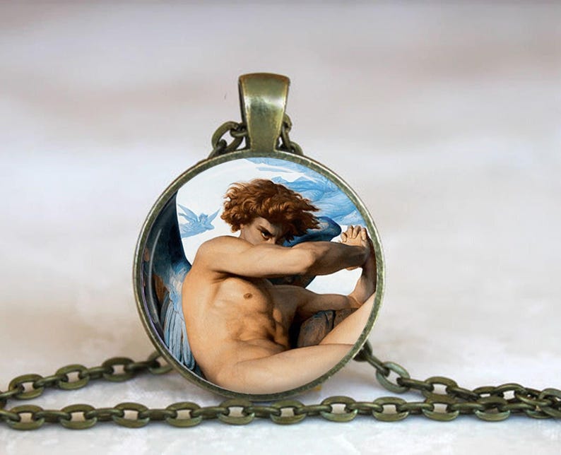 Fallen Angel Necklace, Alexandre Cabanel Art Glass Pendant, French Academicism Jewelry image 2