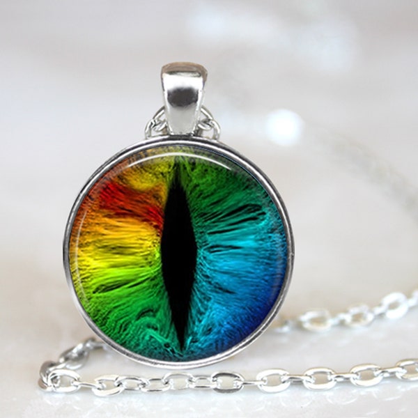 Rainbow Dragon Eye Necklace, Dragon jewelry, dragon Pendant, Dragon geekery, rainbow pendant rainbow necklace key chain (000)
