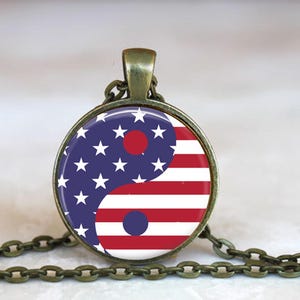 Yin Yang American Flag Pendant Necklace: Patriotic Jewelry