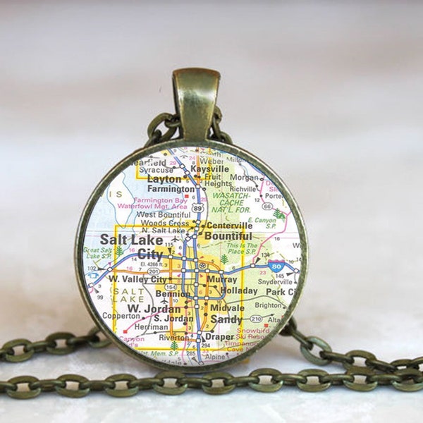 Salt Lake City necklace, Salt Lake City Utah necklace Salt Lake City map pendant map jewelry key chain key ring keychain key fob keyring