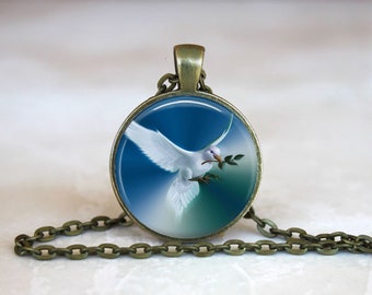 Dove of Peace Necklace, Dove of Peace Pendant, White Dove, Silver Plated Pendant, Flying Dove