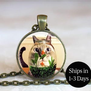 Cat Looking Through Fishbowl Necklace