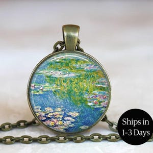 Monet&#39;s Water Lily Pond Art Pendant Necklace or Keychain