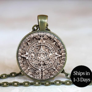 Mayan Calendar Pendant Necklace: 1-Inch Round, 18-Inch Chain