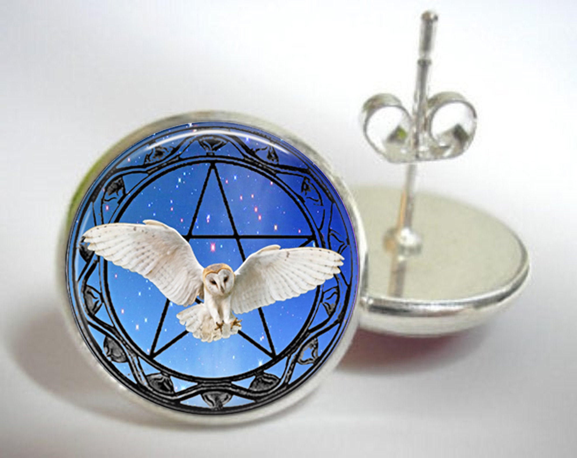Owl Earrings, Owl with Pentagram Earrings, Owl with Pentagram Jewelry, Magical Owl Earrings, magical