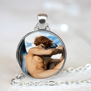 Fallen Angel Necklace, Alexandre Cabanel Art Glass Pendant, French Academicism Jewelry image 1