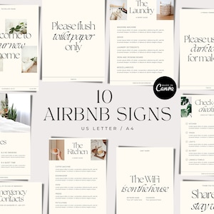 10 AirBnb Signs Canva Szablon, AirBnb Poster Bundle, VRBO, Super Gospodarz, Poradnik powitalny Airbnb, Wymeldowanie, Zasady domu, Znak Wi-Fi, Znaki domowe