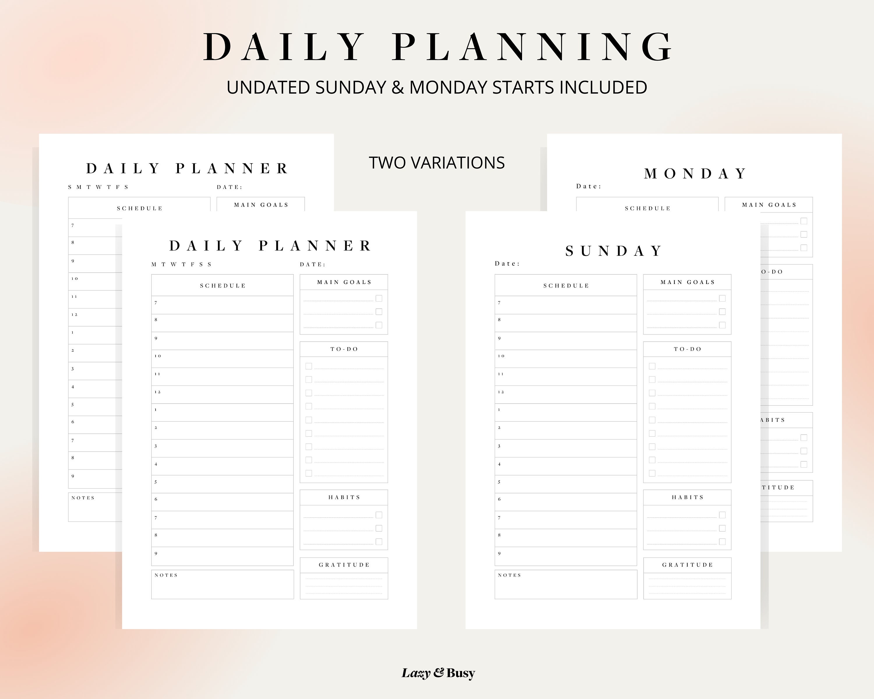 Minimal Printable Productivity Planner Bundle | Daily Weekly Monthly ...