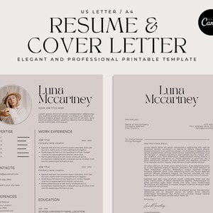 Plantilla Canva de currículum y carta de presentación beige, elegante, moderna y profesional / Currículum vitae con foto / Carta estadounidense - A4 / Currículum vitae creativo