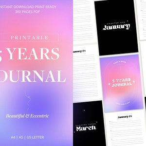 Five Years Journal Printable - A Line a Day | 365 Days Journal | Daily ...
