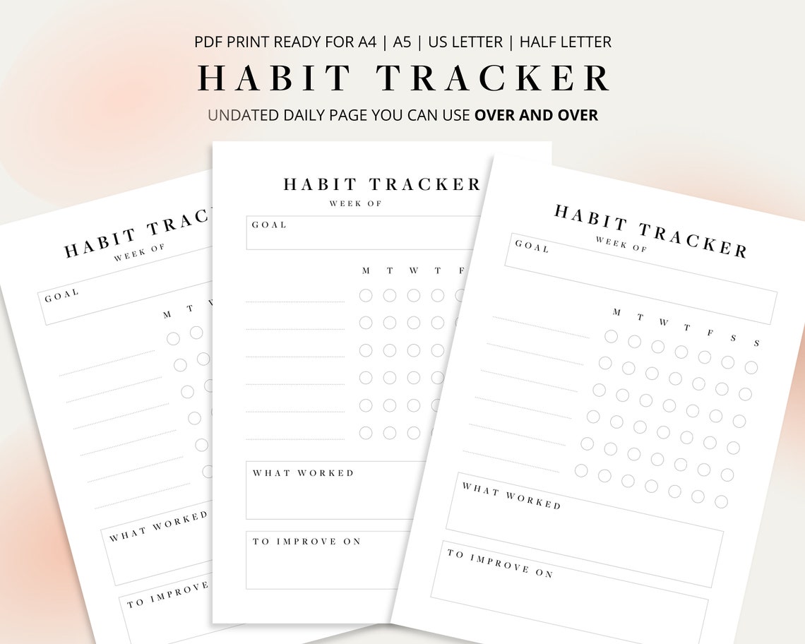 Habit Tracker Printable | Daily Weekly Habit Tracker | Fillable Tracker ...