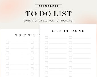 To Do List Printable | Minimal To Do List | Daily To Do List Planner | Task List | Letter Half Size A5 A4 Printable Inserts | PDF | Download