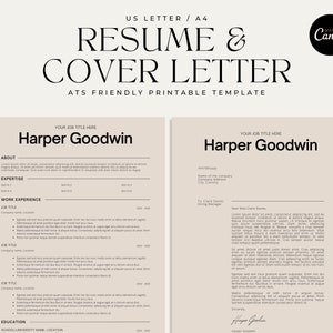 Minimal, Modern and Professional Resume & Cover Letter Canva Template | ATS Friendly Resume | US Letter - A4 | Creative Curriculum Vitae